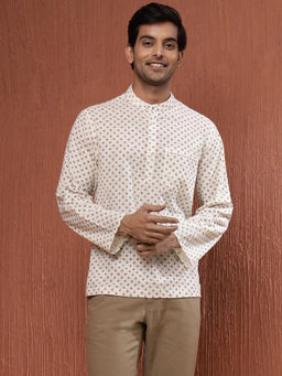 Fabindia - Off White Cotton Printed Mid Placket-Shirt