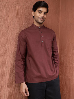 Fabindia - Wine Cotton Comfort Fit Mid Placket-Shirt