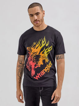 Wrangler - X Hot Wheels Mens Flaming Bronco In Black Beauty T-Shirt