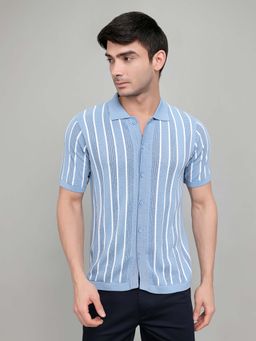 Monte Carlo - Blue Stripes Half Sleeves Casual Shirt