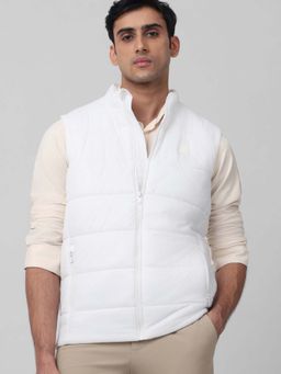 Mufti - White Solid Plain Sleeveless Casual Jacket