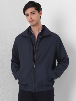 Mufti - Navy Blue Solid Plain Full Sleeves Casual Jacket