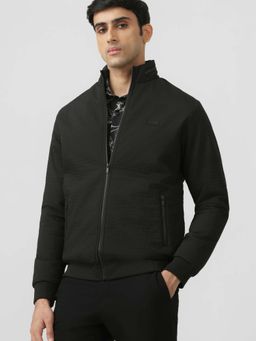 Mufti - Black Textured Full Sleeves Casual Jacket