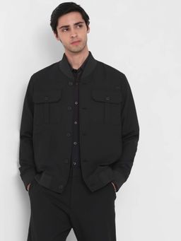 Mufti - Black Solid Plain Full Sleeves Casual Jacket