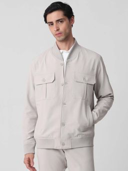 Mufti - Grey Solid Plain Full Sleeves Casual Jacket