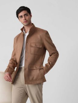 Mufti - Brown Solid Plain Full Sleeves Casual Jacket