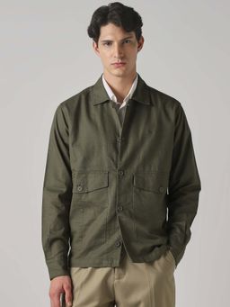 Mufti - Olive Solid Plain Full Sleeves Casual Jacket