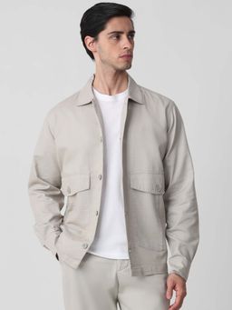 Mufti - Beige Solid Plain Full Sleeves Casual Jacket