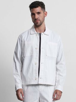 Mufti - Off White Stripes Full Sleeves Casual Jacket
