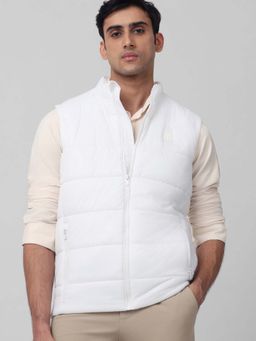 Mufti - White Solid Plain Sleeveless Casual Jacket