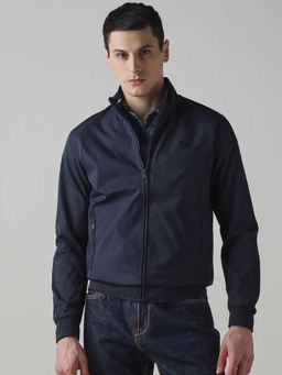 Mufti - Navy Blue Solid Plain Full Sleeves Casual Jacket