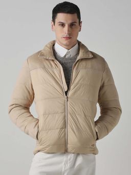 Mufti - Beige Textured Full Sleeves Casual Jacket