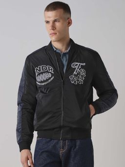 Mufti - Black Embroidered Full Sleeves Casual Jacket