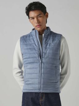 Mufti - Blue Solid Plain Sleeveless Casual Jacket