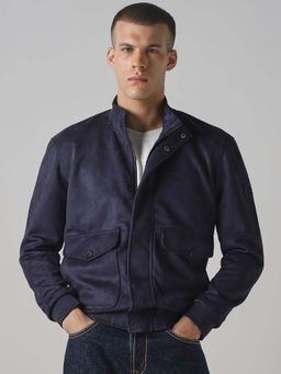 Mufti - Navy Blue Solid Plain Full Sleeves Casual Jacket