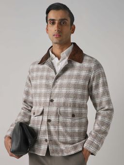 Mufti - Beige Checks Full Sleeves Casual Jacket