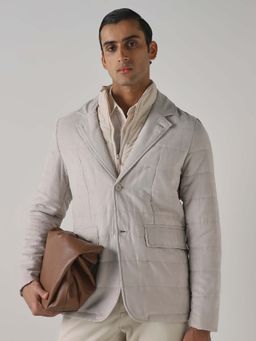Mufti - Grey Textured Full Sleeves Formal Blazer