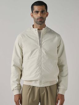Mufti - Off White Textured Full Sleeves Casual Jacket