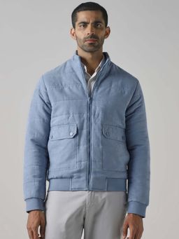 Mufti - Blue Solid Plain Full Sleeves Casual Jacket