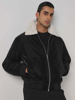 Mufti - Black Solid Plain Full Sleeves Casual Jacket