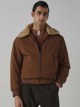 Mufti - Brown Solid Plain Full Sleeves Casual Jacket