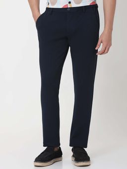 Mufti - Navy Blue Solid Plain Formal Trouser