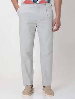 Mufti - Grey Solid Plain Formal Trouser