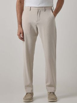 Mufti - Beige Geometric Casual Trouser