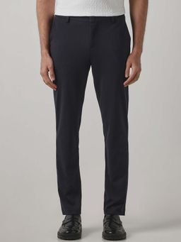 Mufti - Navy Blue Solid Plain Formal Chinos