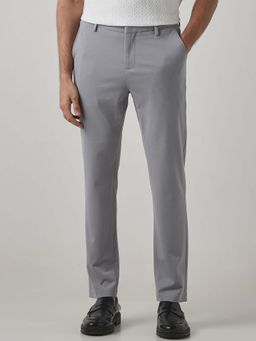 Mufti - Grey Solid Plain Formal Chinos