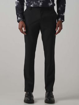 Mufti - Black Solid Plain Formal Trouser