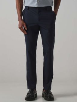 Mufti - Navy Blue Solid Plain Formal Trouser