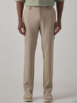 Mufti - Beige Solid Plain Formal Trouser