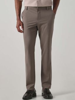 Mufti - Beige Solid Plain Formal Trouser