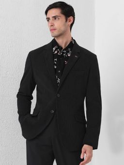 Mufti - Black Solid Plain Full Sleeves Formal Blazer