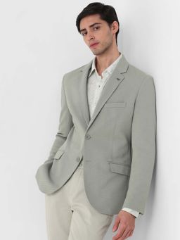 Mufti - Green Textured Full Sleeves Formal Blazer