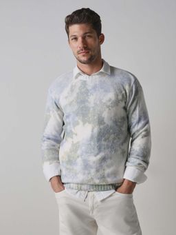 Mufti - Off White Abstract Full Sleeves Casual Sweater