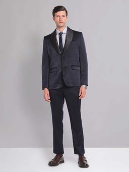 AD By Arvind - Blue Solid Plain Full Sleeves Formal Two Piece Suit