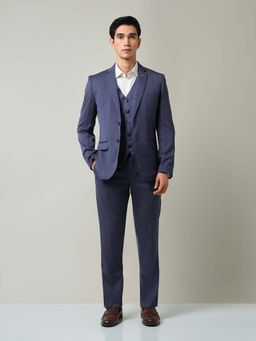 AD By Arvind - Blue Textured Full Sleeves Formal Three Piece Suit