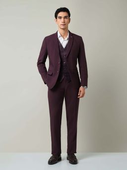 AD By Arvind - Red Solid Plain Full Sleeves Formal Three Piece Suit