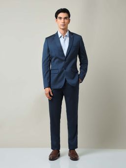 AD By Arvind - Blue Textured Full Sleeves Formal Two Piece Suit