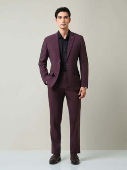 AD By Arvind - Maroon Solid Plain Full Sleeves Formal Two Piece Suit