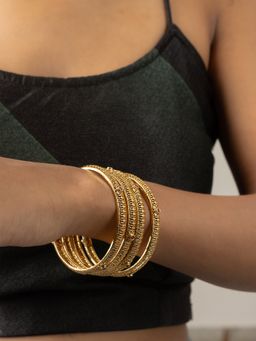 Niscka - Ethnic 24K Gold Plated Pink Stone Bangles