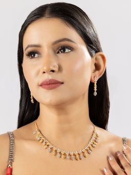 Niscka - White Dazzle Gold Silver Plated American Diamonds Necklace Set