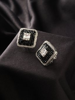 Niscka - Black Stone Sapphire with American Diamond Stud Earrings