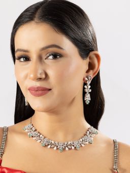 Niscka - Gorgeous Pearl Green American Diamonds Necklace Set