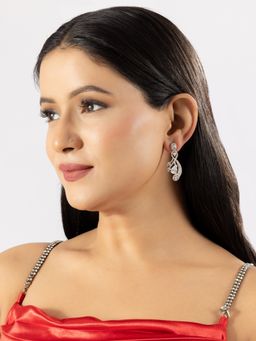 Niscka - White Glamorous Diva American Diamond Studded Dangler Earrings