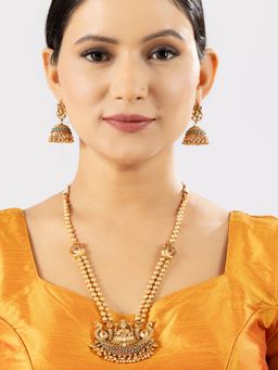 Niscka - Multi-Color Ethnic 24K Gold Plated Long Temple Necklace Set