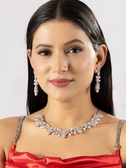 Niscka - Patel Pink American Diamond Pearl Designer Necklace Set