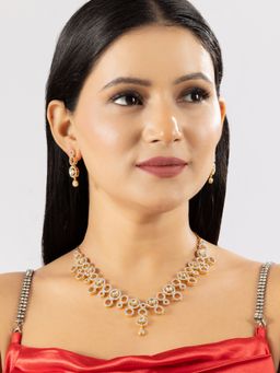 Niscka - White Fancy Gold Toned Kundan American Diamond Necklace Set